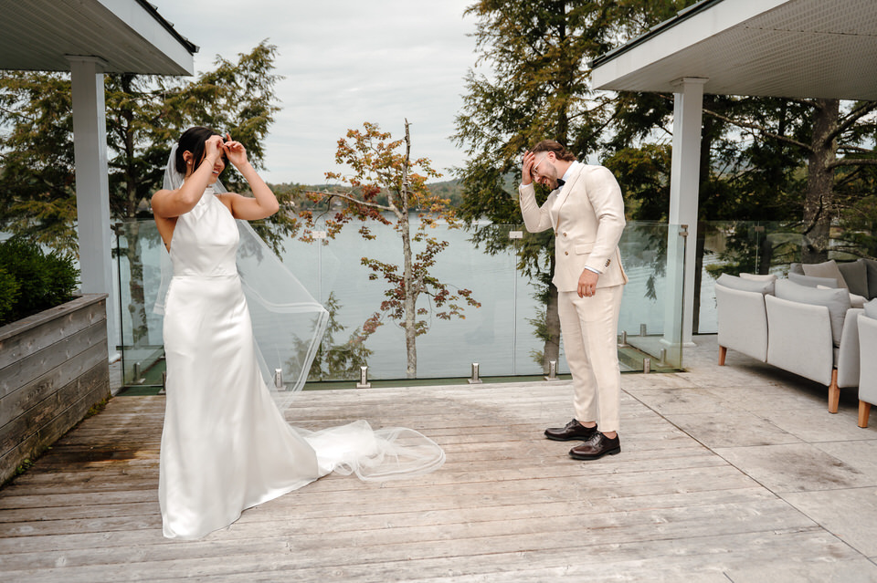 Bride and Groom First Look at Ripplecove Hotel & Spa